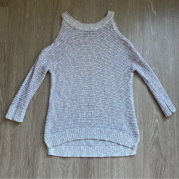 Express Cold Shoulder Purple and White Knit Sweater - Picture 1 of 4